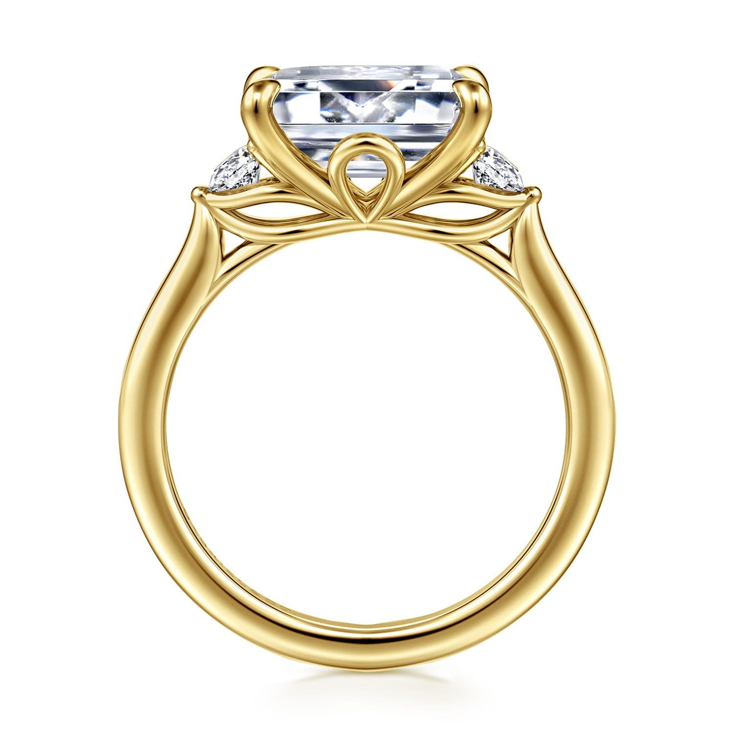 Darline - 14K Yellow Gold Emerald Cut Three Stone Lotus Diamond Engagement Ring - 0.22 ct - Shot 2
