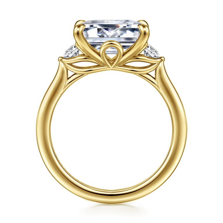 Darline - 14K Yellow Gold Emerald Cut Three Stone Lotus Diamond Engagement Ring - 0.22 ct - Shot 2