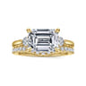 Darline - 14K Yellow Gold Emerald Cut Three Stone Lotus Diamond Engagement Ring - 0.22 ct