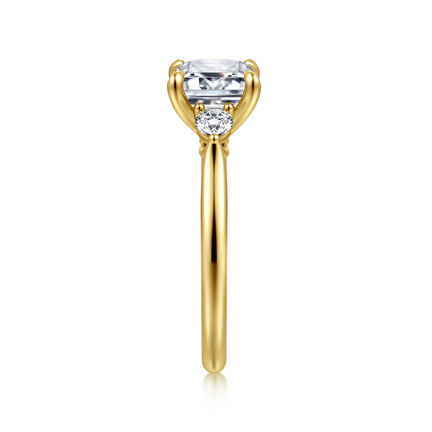 Darline - 14K Yellow Gold Emerald Cut Three Stone Lotus Diamond Engagement Ring - 0.22 ct - Shot 5