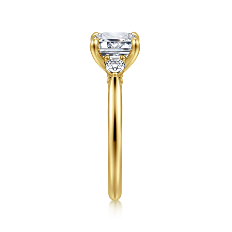 Darline - 14K Yellow Gold Emerald Cut Three Stone Lotus Diamond Engagement Ring - 0.22 ct - Shot 5