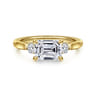 Darline - 14K Yellow Gold Emerald Cut Three Stone Lotus Diamond Engagement Ring - 0.22 ct