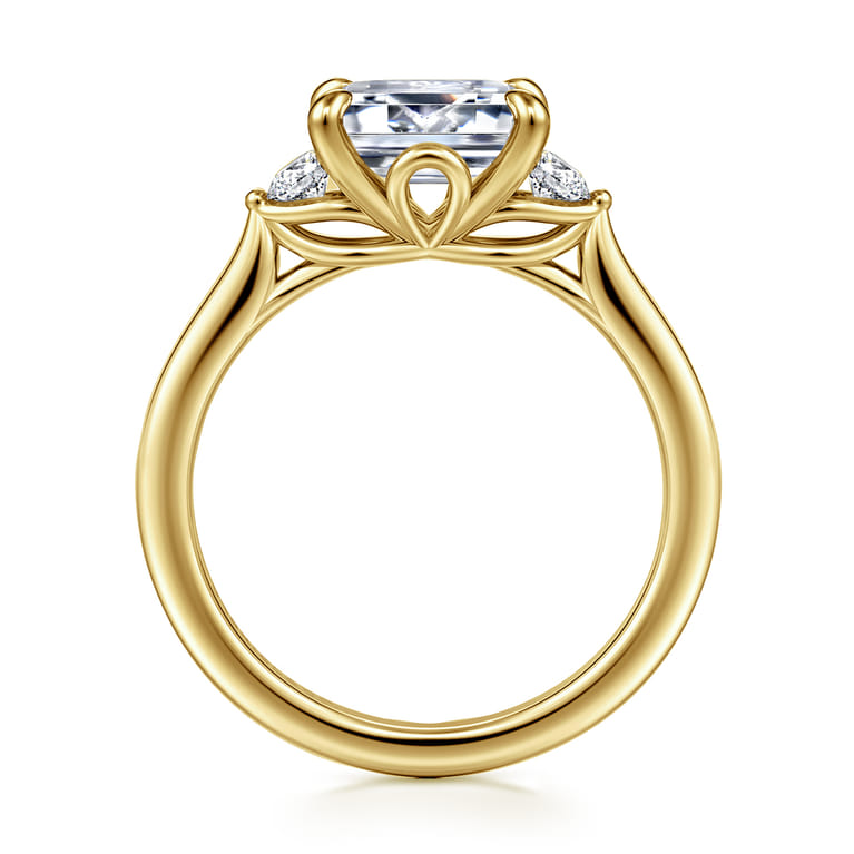 Darline - 14K Yellow Gold Emerald Cut Three Stone Lotus Diamond Engagement Ring - 0.22 ct - Shot 2