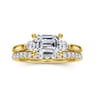 Darline - 14K Yellow Gold Emerald Cut Three Stone Lotus Diamond Engagement Ring - 0.22 ct