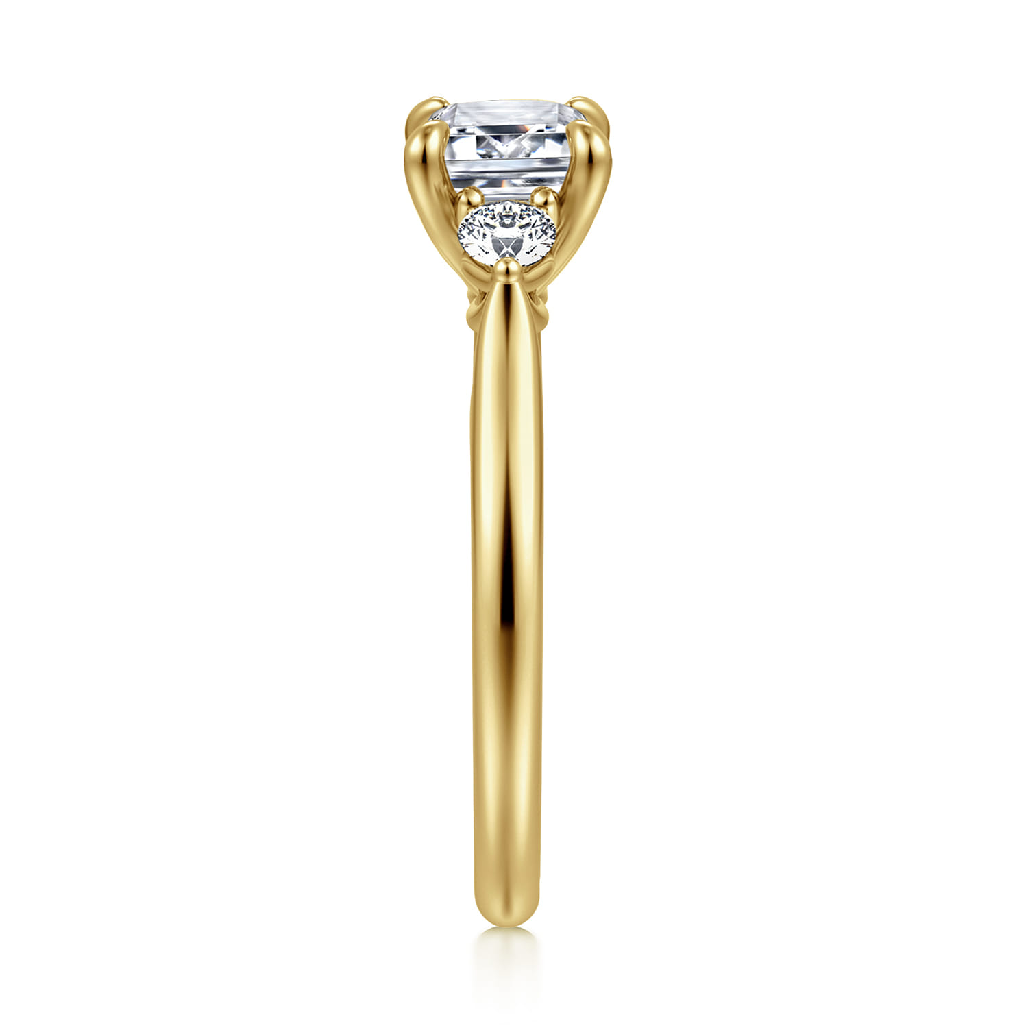 Darline - 14K Yellow Gold Emerald Cut Three Stone Lotus Diamond Engagement Ring - 0.22 ct - Shot 5