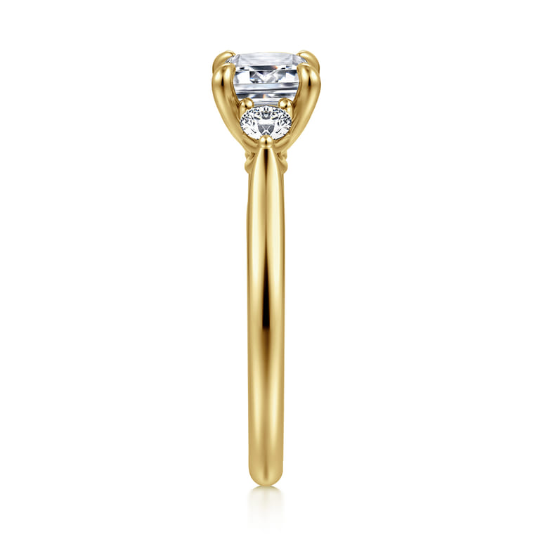 Darline - 14K Yellow Gold Emerald Cut Three Stone Lotus Diamond Engagement Ring - 0.22 ct - Shot 5