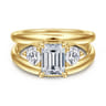 Danni - 14K Yellow Gold Emerald Cut Three Stone Diamond Engagement Ring - 0.75 ct
