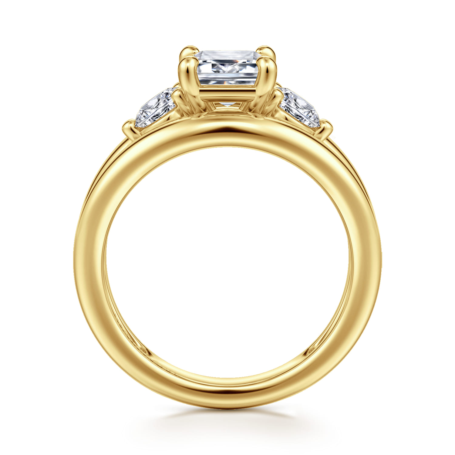 Danni - 14K Yellow Gold Emerald Cut Three Stone Diamond Engagement Ring - 0.75 ct - Shot 2