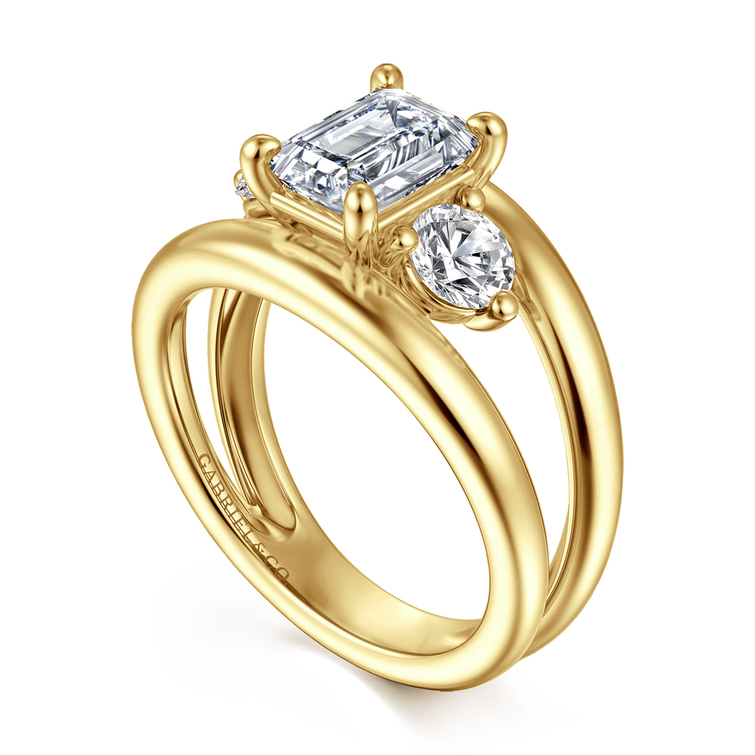 Danni - 14K Yellow Gold Emerald Cut Three Stone Diamond Engagement Ring - 0.75 ct - Shot 3