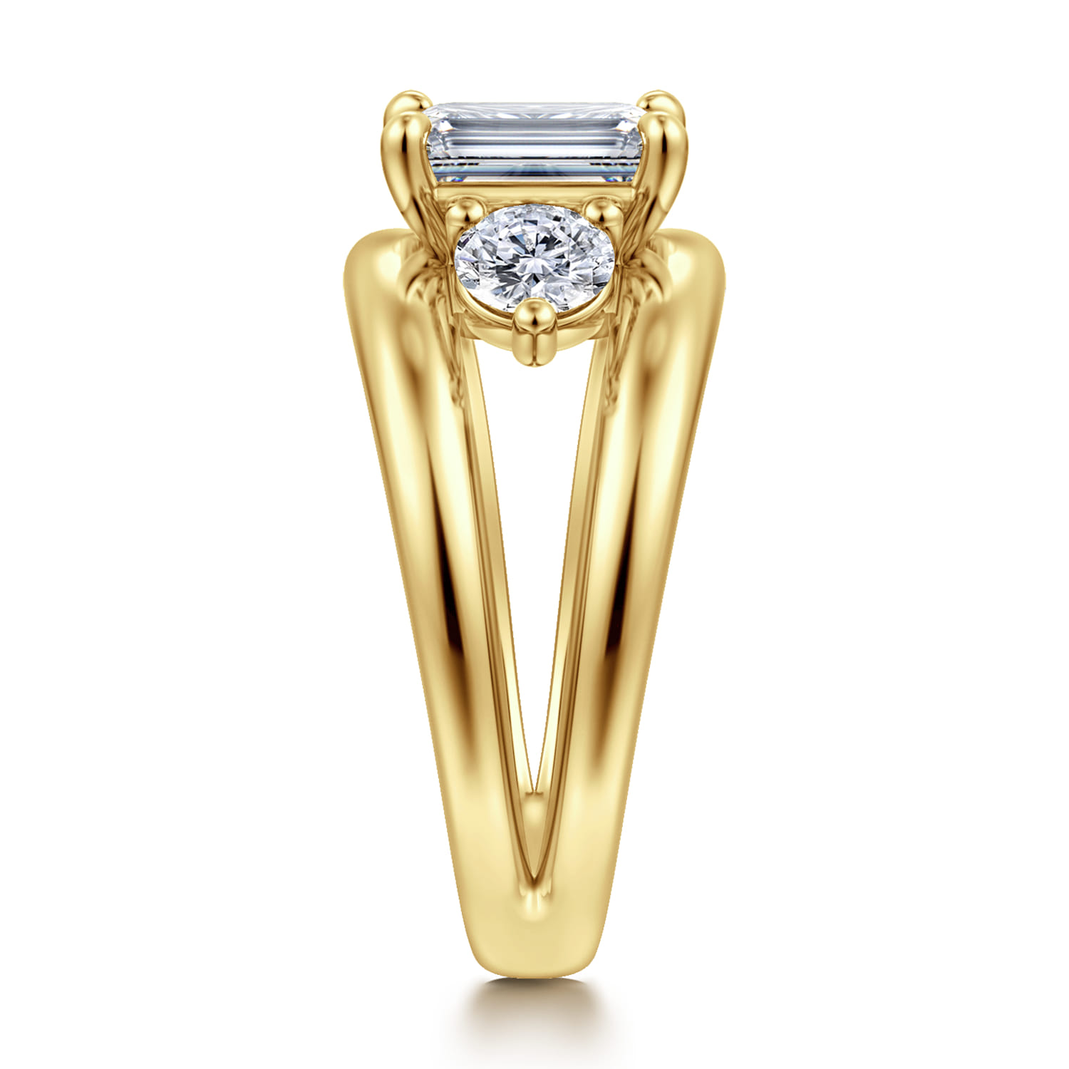 Danni - 14K Yellow Gold Emerald Cut Three Stone Diamond Engagement Ring - 0.75 ct - Shot 4
