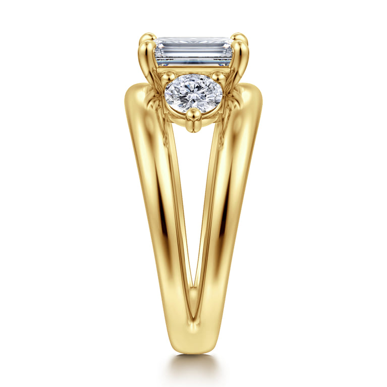 Danni - 14K Yellow Gold Emerald Cut Three Stone Diamond Engagement Ring - 0.75 ct - Shot 4