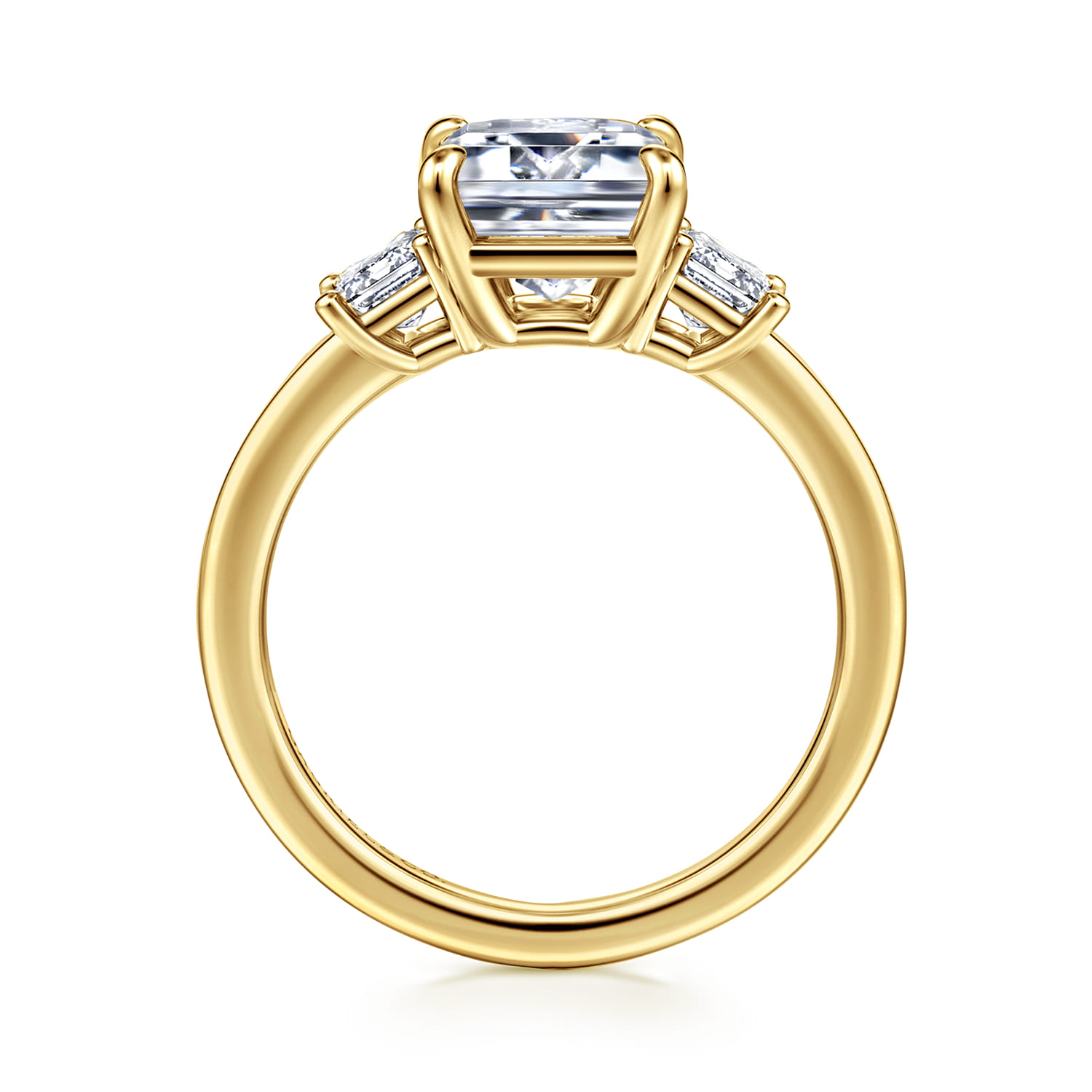 Stephi - 14K Yellow Gold Emerald Cut Three Stone Diamond Engagement Ring - 0.6 ct - Shot 2