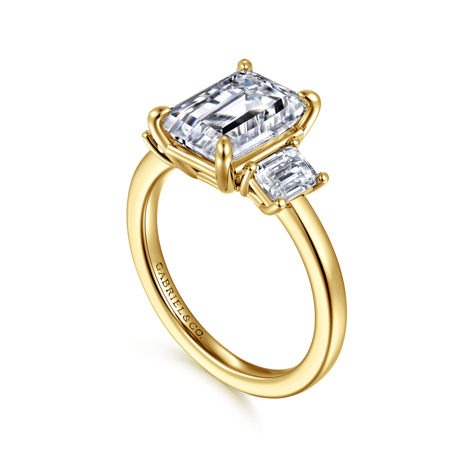 Stephi - 14K Yellow Gold Emerald Cut Three Stone Diamond Engagement Ring - 0.6 ct - Shot 3