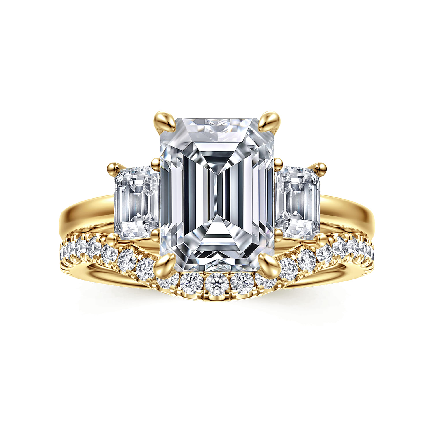 Stephi - 14K Yellow Gold Emerald Cut Three Stone Diamond Engagement Ring - 0.6 ct - Shot 4