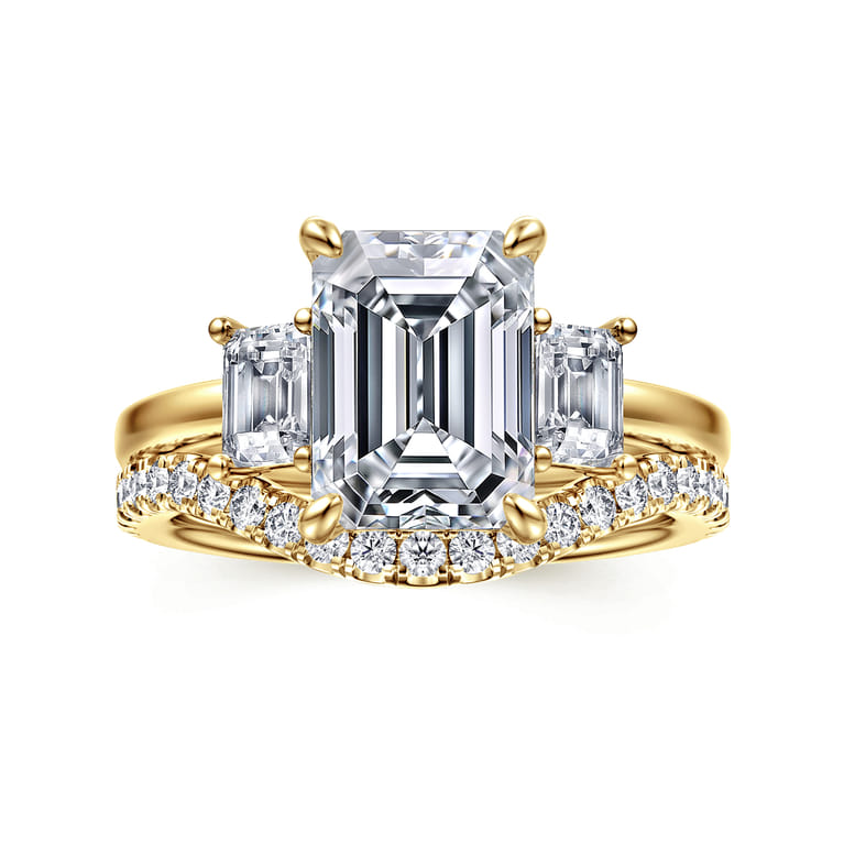 Stephi - 14K Yellow Gold Emerald Cut Three Stone Diamond Engagement Ring - 0.6 ct - Shot 4
