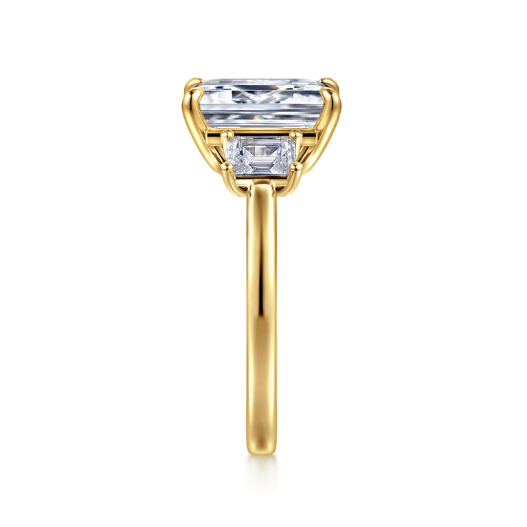 Stephi - 14K Yellow Gold Emerald Cut Three Stone Diamond Engagement Ring - 0.6 ct - Shot 5