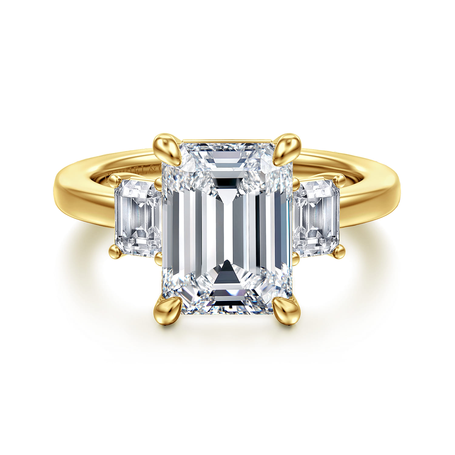 Stephi - 14K Yellow Gold Emerald Cut Three Stone Diamond Engagement Ring - 0.6 ct - Shot 1