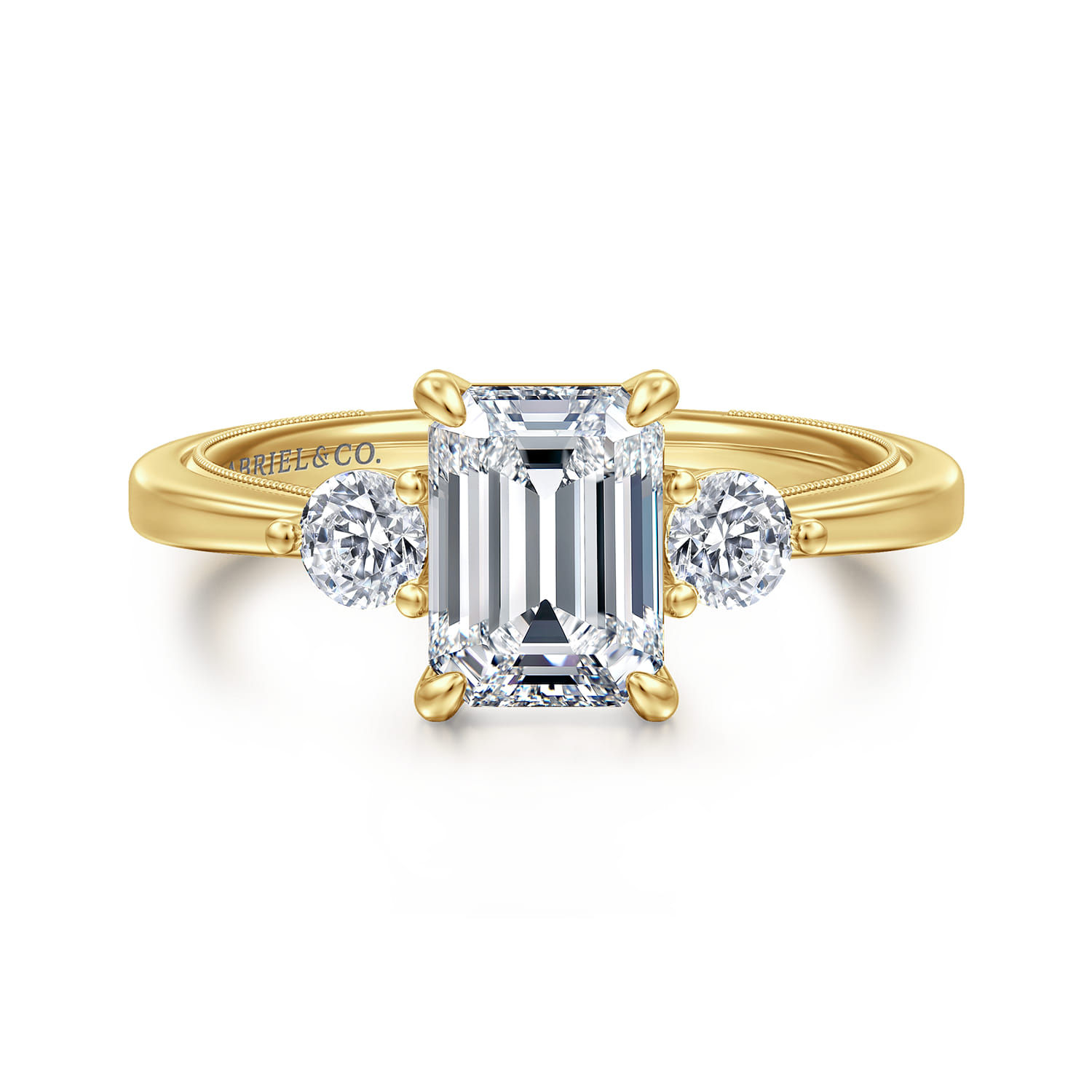 Georgia - 14K Yellow Gold Emerald Cut Three Stone Diamond Engagement Ring - 0.3 ct - Shot 1