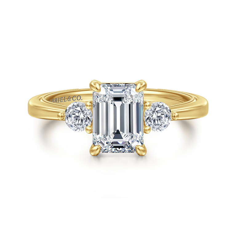 Georgia - 14K Yellow Gold Emerald Cut Three Stone Diamond Engagement Ring - 0.3 ct - Shot 1