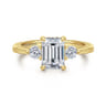Georgia - 14K Yellow Gold Emerald Cut Three Stone Diamond Engagement Ring - 0.3 ct