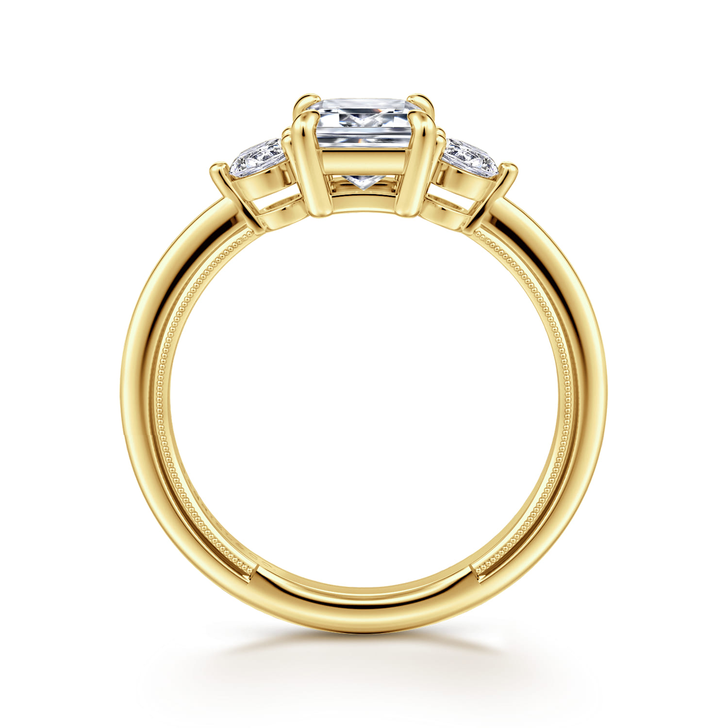 Georgia - 14K Yellow Gold Emerald Cut Three Stone Diamond Engagement Ring - 0.3 ct - Shot 2