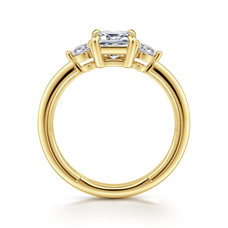 Georgia - 14K Yellow Gold Emerald Cut Three Stone Diamond Engagement Ring - 0.3 ct - Shot 2