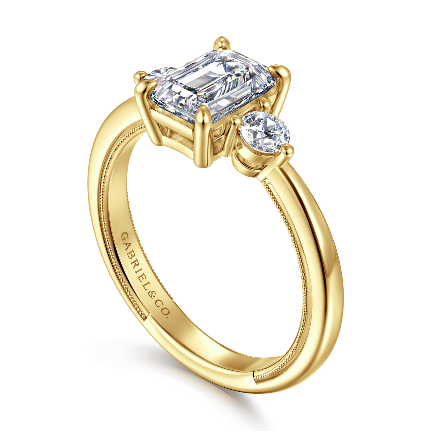 Georgia - 14K Yellow Gold Emerald Cut Three Stone Diamond Engagement Ring - 0.3 ct - Shot 3