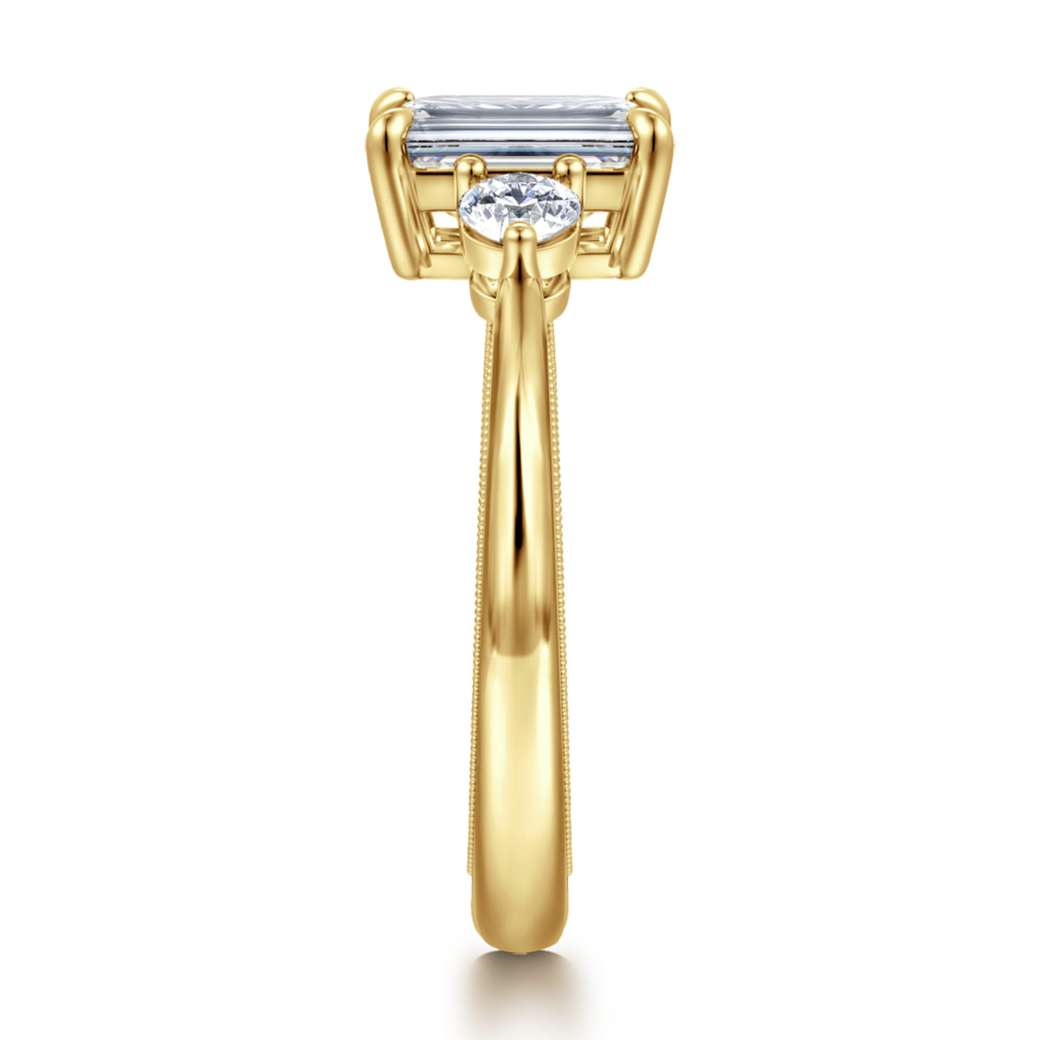 Georgia - 14K Yellow Gold Emerald Cut Three Stone Diamond Engagement Ring - 0.3 ct - Shot 4