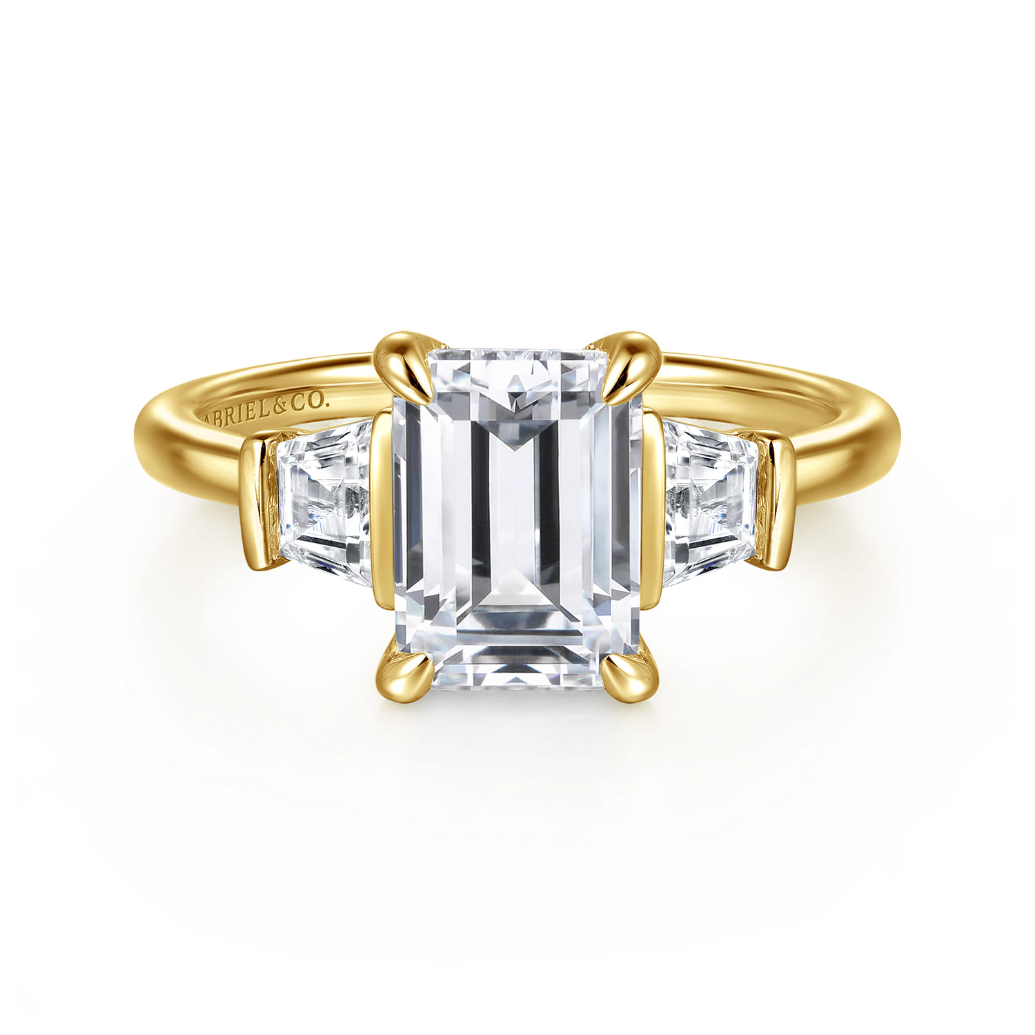 Kenia - 14K Yellow Gold Emerald Cut Three Stone Diamond Engagement Ring - 0.45 ct - Shot 1