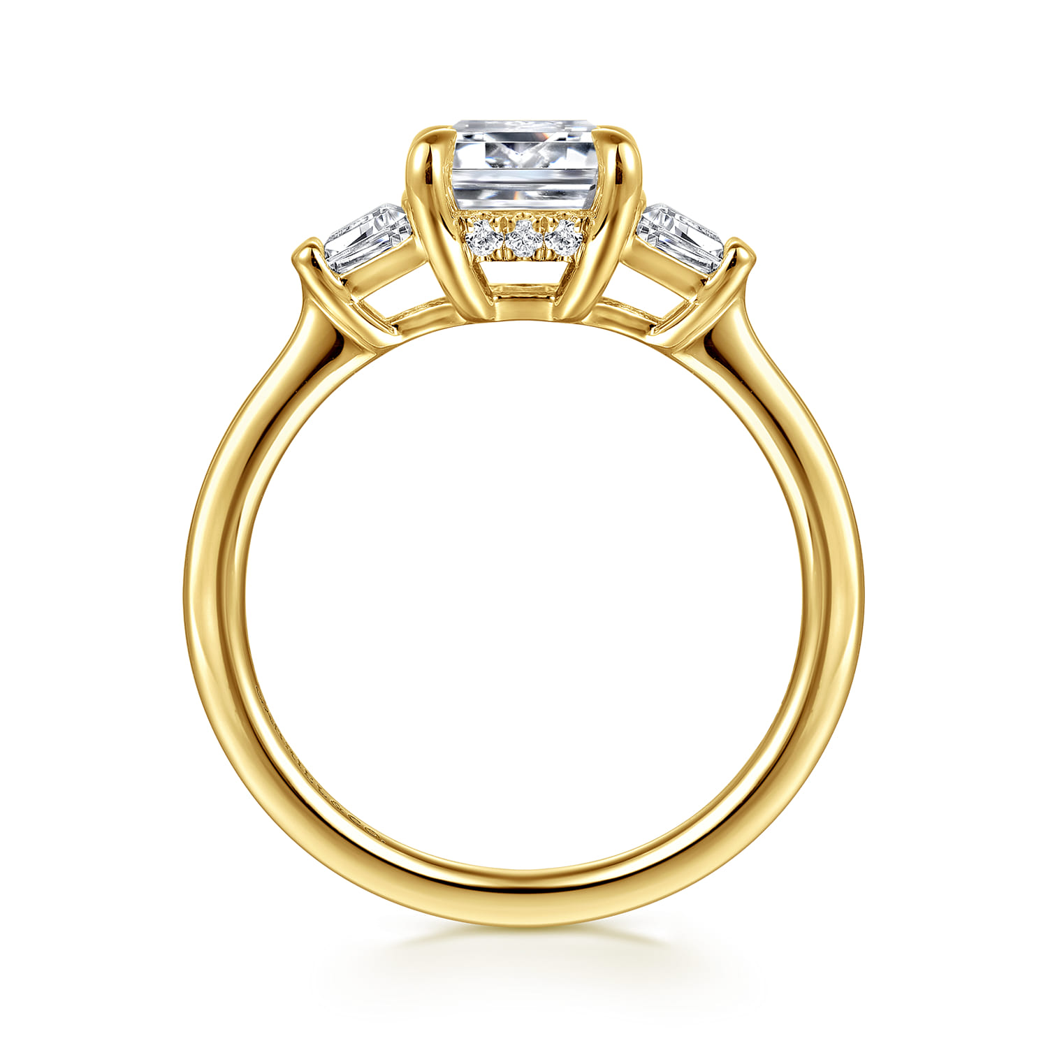 Kenia - 14K Yellow Gold Emerald Cut Three Stone Diamond Engagement Ring - 0.45 ct - Shot 2