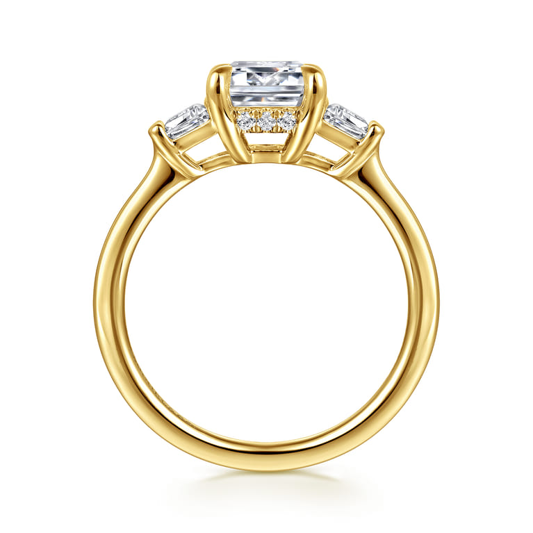 Kenia - 14K Yellow Gold Emerald Cut Three Stone Diamond Engagement Ring - 0.45 ct - Shot 2