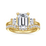 Kenia - 14K Yellow Gold Emerald Cut Three Stone Diamond Engagement Ring - 0.45 ct