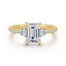 Monty - 14K Yellow Gold Emerald Cut Three Stone Lotus Diamond Engagement Ring - 0.35 ct
