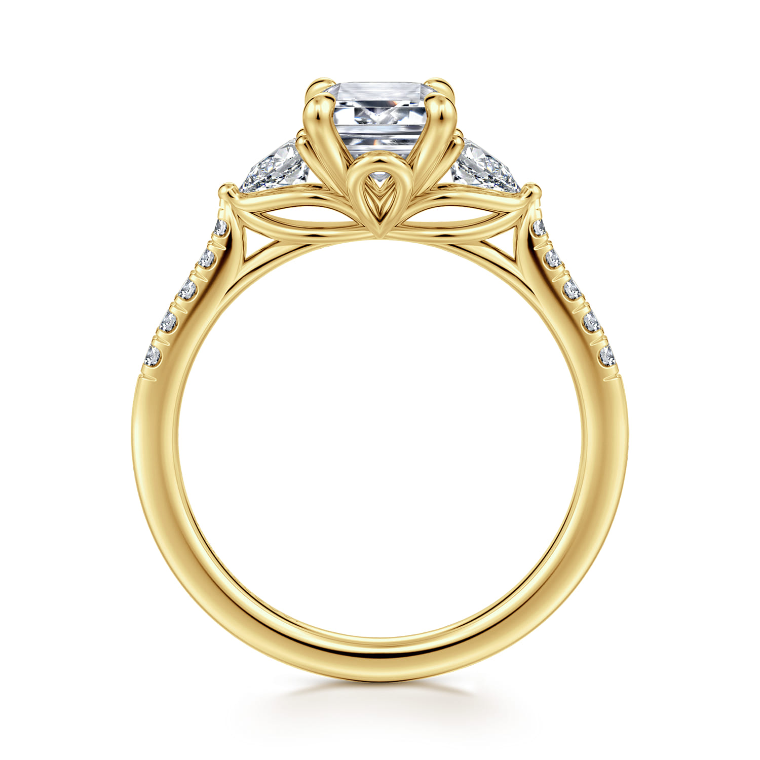 Monty - 14K Yellow Gold Emerald Cut Three Stone Lotus Diamond Engagement Ring - 0.35 ct - Shot 2