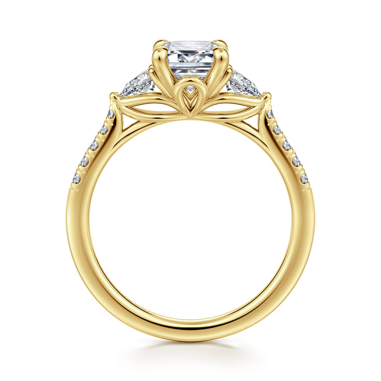 Monty - 14K Yellow Gold Emerald Cut Three Stone Lotus Diamond Engagement Ring - 0.35 ct - Shot 2