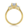 Monty - 14K Yellow Gold Emerald Cut Three Stone Lotus Diamond Engagement Ring - 0.35 ct
