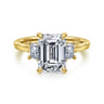 Nigela - 14K Yellow Gold Emerald Cut Three Stone Lotus Diamond Engagement Ring - 0.4 ct