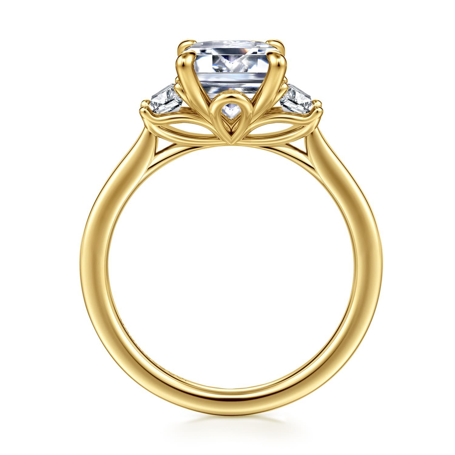 Nigela - 14K Yellow Gold Emerald Cut Three Stone Lotus Diamond Engagement Ring - 0.4 ct - Shot 2