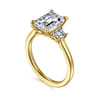 Nigela - 14K Yellow Gold Emerald Cut Three Stone Lotus Diamond Engagement Ring - 0.4 ct