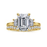 Nigela - 14K Yellow Gold Emerald Cut Three Stone Lotus Diamond Engagement Ring - 0.4 ct