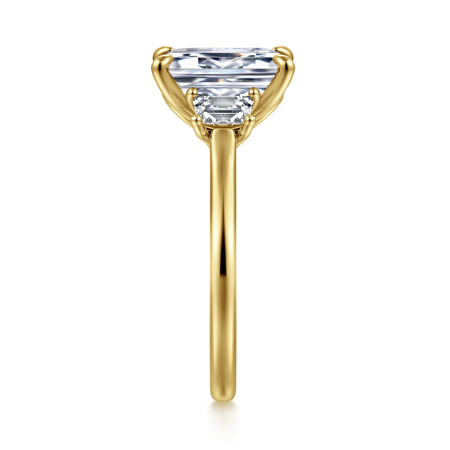 Nigela - 14K Yellow Gold Emerald Cut Three Stone Lotus Diamond Engagement Ring - 0.4 ct - Shot 5