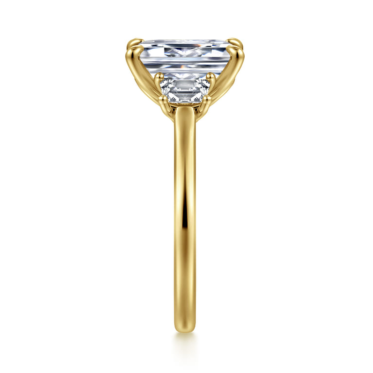 Nigela - 14K Yellow Gold Emerald Cut Three Stone Lotus Diamond Engagement Ring - 0.4 ct - Shot 5