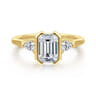 Alesandra - 14K Yellow Gold Half Bezel Emerald Cut Three Stone Diamond Engagement Ring - 0.3 ct