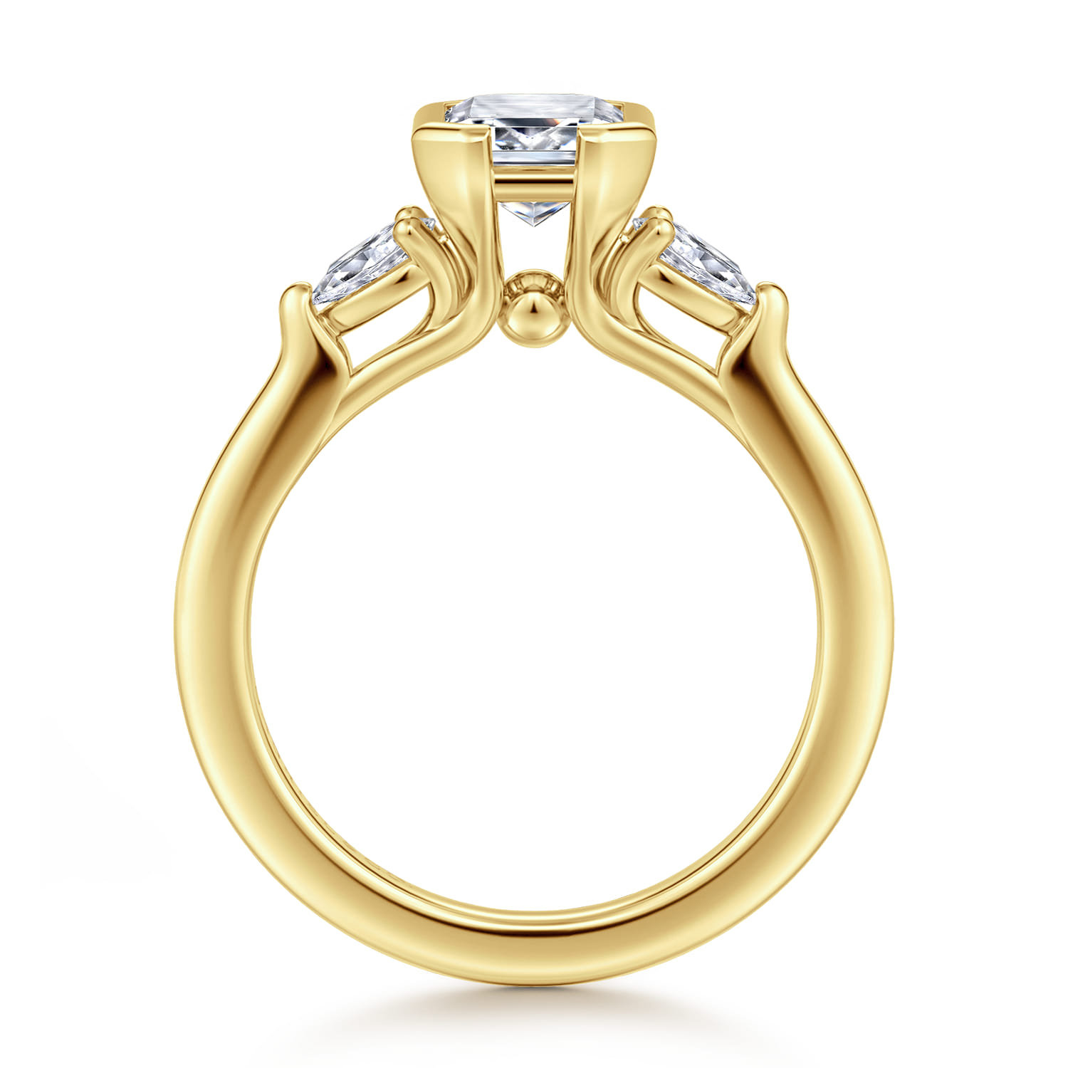 Alesandra - 14K Yellow Gold Half Bezel Emerald Cut Three Stone Diamond Engagement Ring - 0.3 ct - Shot 2