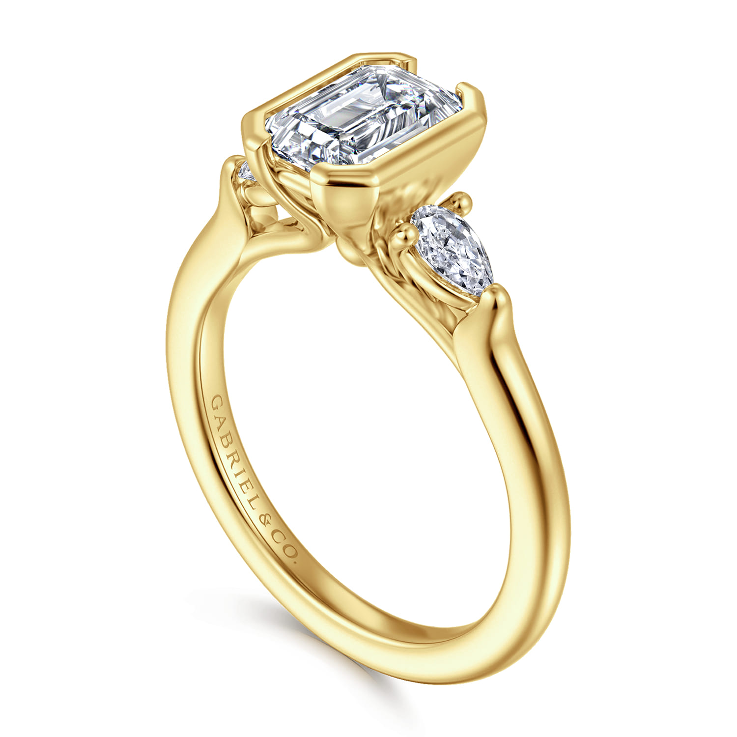 Alesandra - 14K Yellow Gold Half Bezel Emerald Cut Three Stone Diamond Engagement Ring - 0.3 ct - Shot 3
