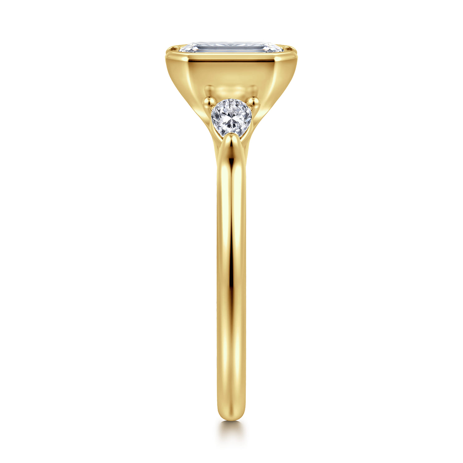 Alesandra - 14K Yellow Gold Half Bezel Emerald Cut Three Stone Diamond Engagement Ring - 0.3 ct - Shot 4