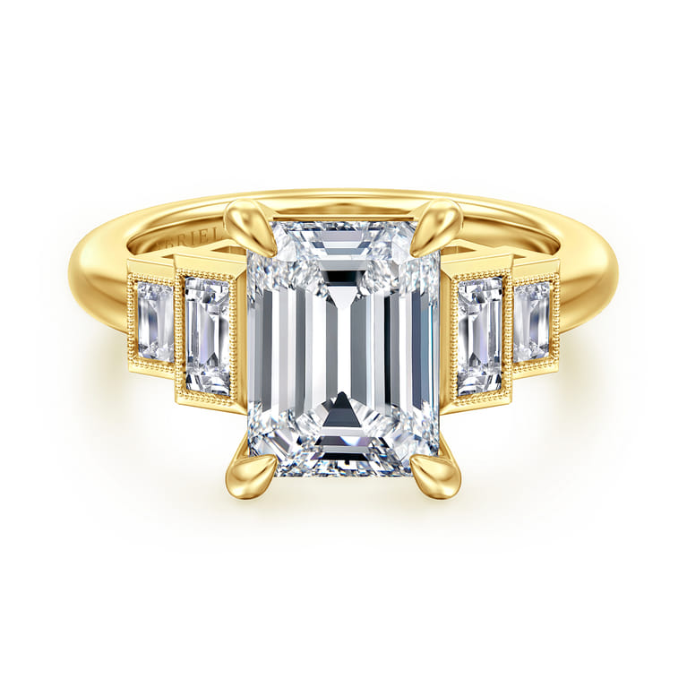 Andre - 14K Yellow Gold Emerald Cut Diamond Engagement Ring - 0.5 ct - Shot 1