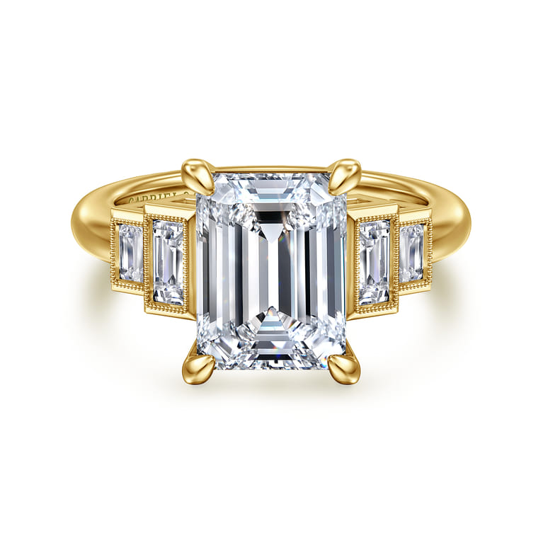 Andre - 14K Yellow Gold Emerald Cut Five Stone Diamond Engagement Ring - 0.5 ct - Shot 1