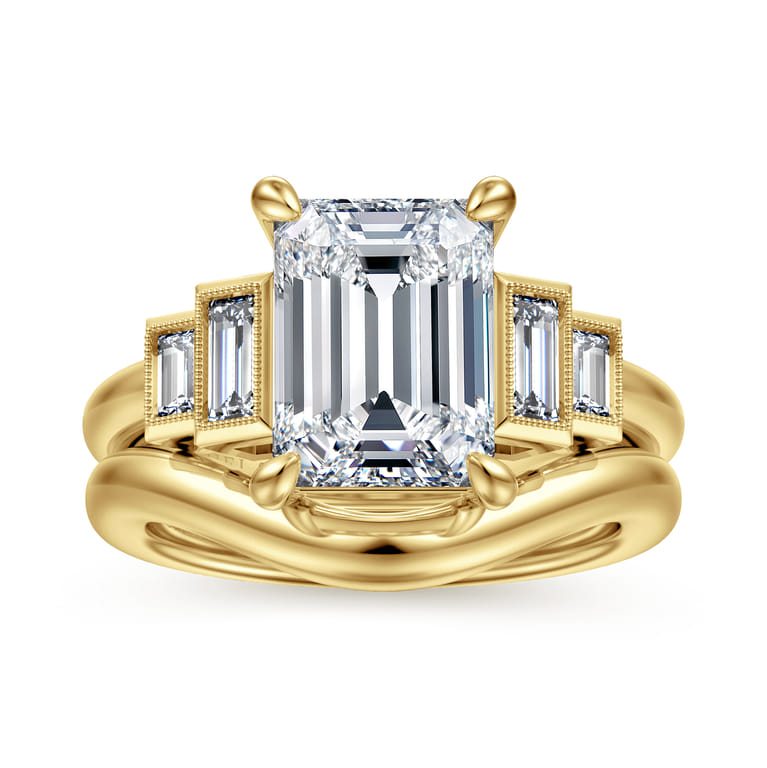 Andre - 14K Yellow Gold Emerald Cut Five Stone Diamond Engagement Ring - 0.5 ct - Shot 4