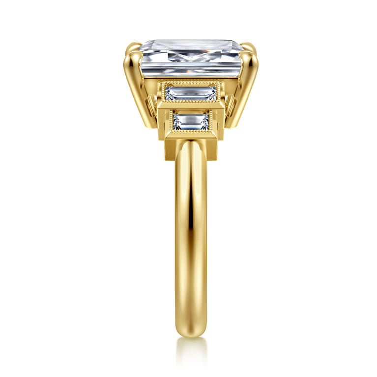 Andre - 14K Yellow Gold Emerald Cut Five Stone Diamond Engagement Ring - 0.5 ct - Shot 5